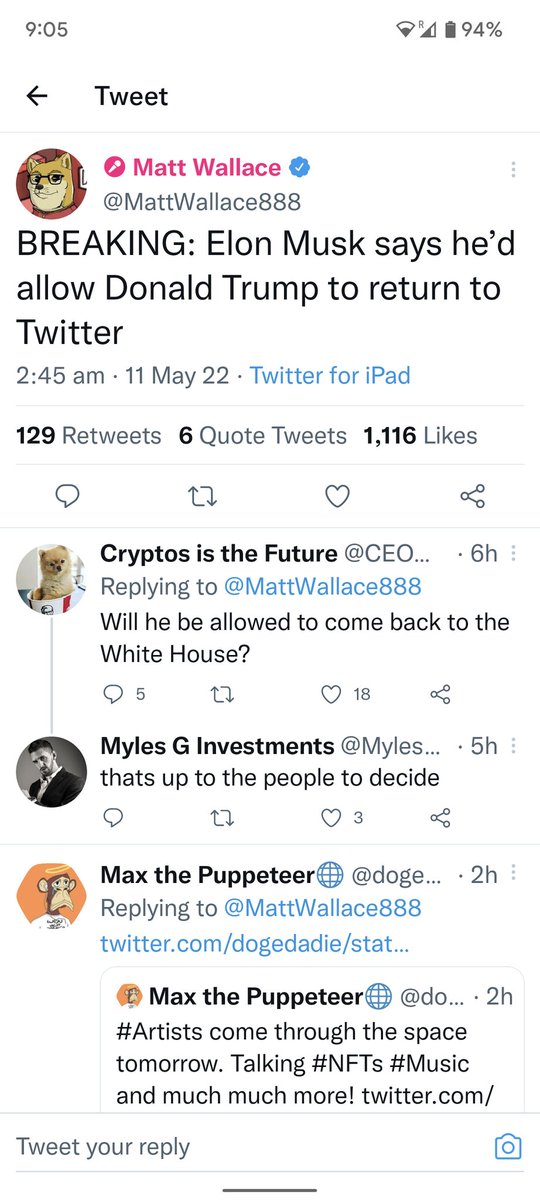 dogeeeeeeboy's tweet photo. @CryptoWhale @elonmusk Like @MattWallace888 🙄🤡 @elonmusk https://t.co/rtYy4oTUNQ