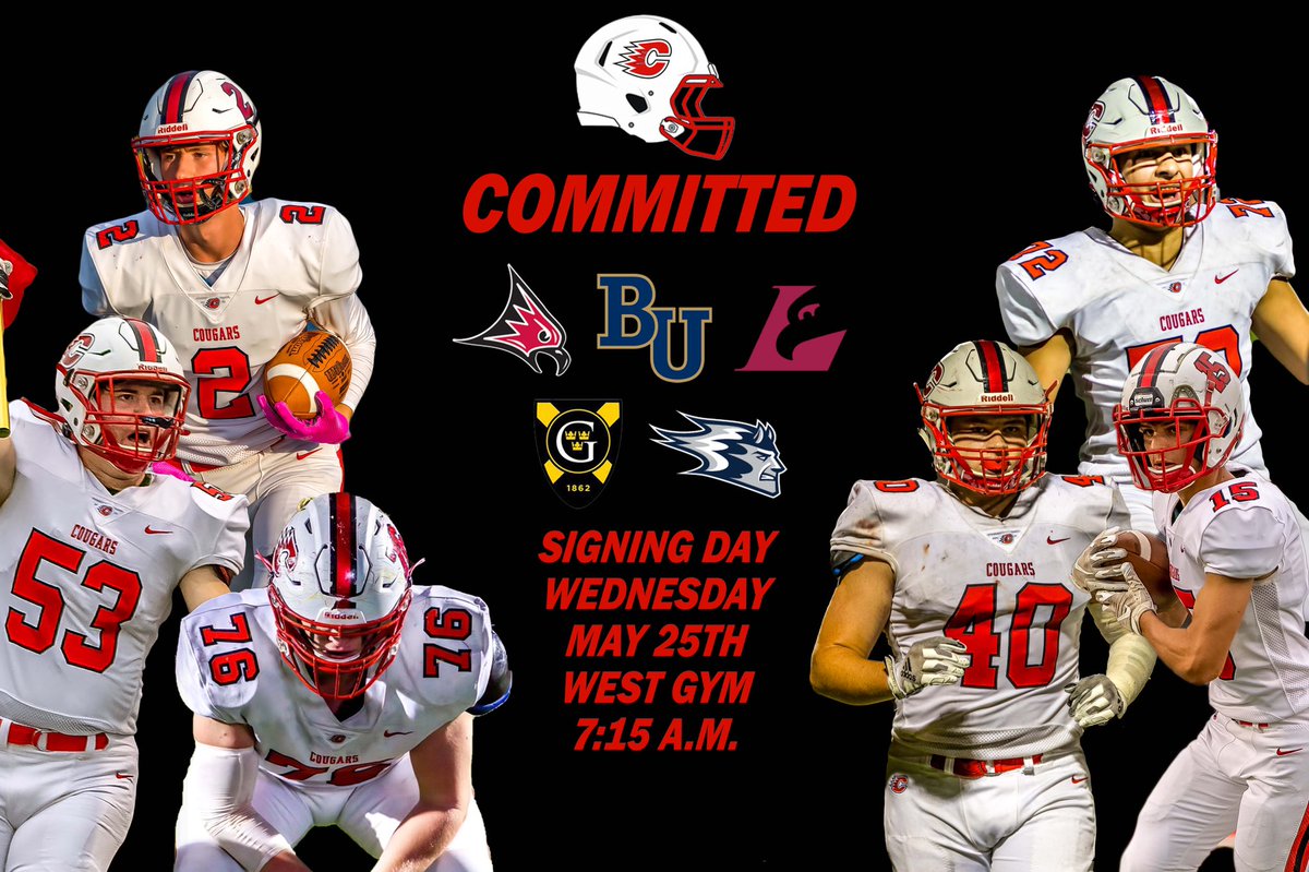 Save the date! 6 young men are signing to play football at the next level. We are excited to see their future in the WIAC and MIAC🔴⚪️⚫️