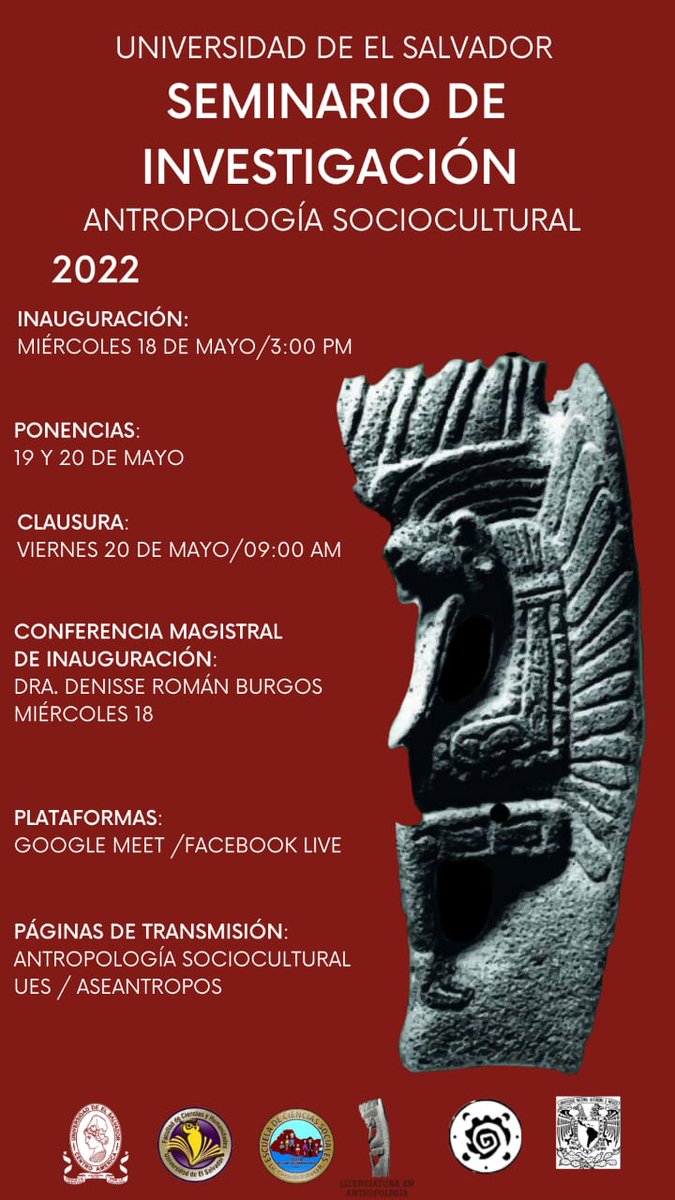 🗣️La Licenciatura en Antropología Sociocultural de la Universidad de El Salvador, les hace la cordial invitación al Seminario de Investigación 2022.

Estudiantes de quinto año y  egresado/as de la licenciatura presentarán sus investigaciones 📝