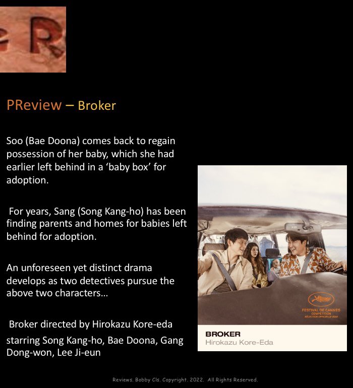 Rcoolmovies's tweet photo. #Broker by #HirokazuKoreeda
#SongKangho #BaeDoona #LeeJieun #Seoul #KDrama #KoreanDrama #FestivaldeCannes #Cannes #Busan @Festival_Cannes #TokyoFilms #Cannes2022 For years, Sang (Song Kang-ho) has been finding parents &amp; homes for babies left behind for adoption.#JapaneseDirector https://t.co/qQkmFoPERD