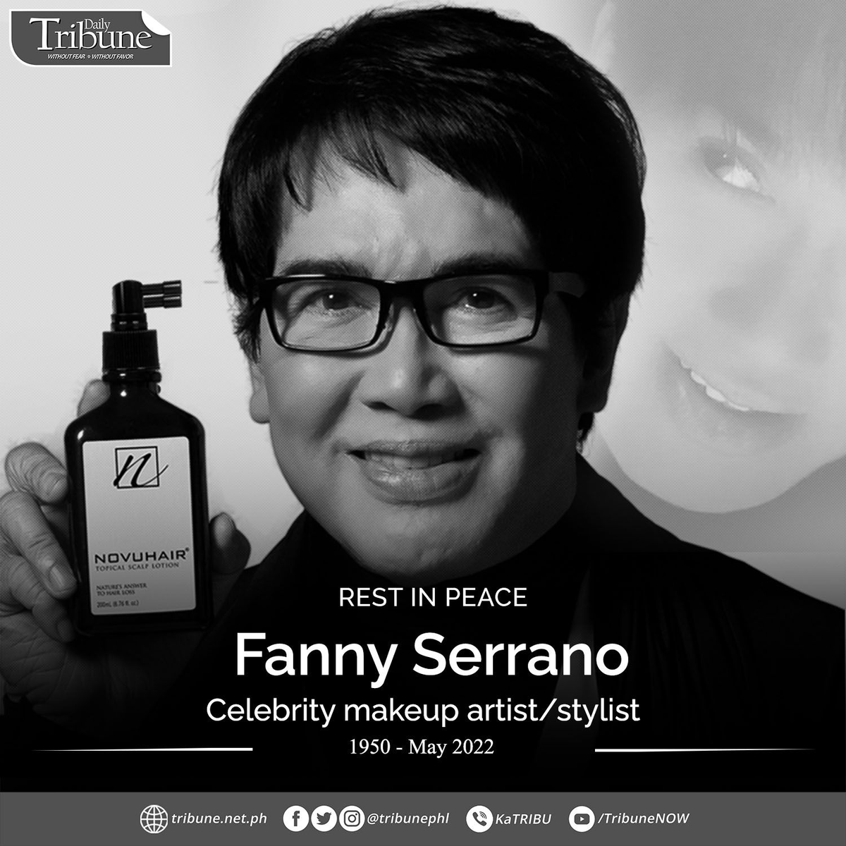tribunephl's tweet photo. The fashion society and show business lament the death of style icon Fanny Serrano, who have been dear to the likes of Sharon Cuneta (@sharon_cuneta12). He was 72.

#fannyserrano
#DailyTribune https://t.co/t1lqv0Myzi
