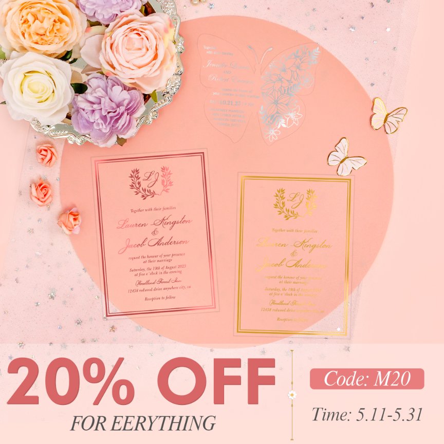 InvitesPro's tweet photo. 20% OFF FOR EERYTHING 
Code: M20
Time: 5.11-5.31 https://t.co/SZxnLuXsub