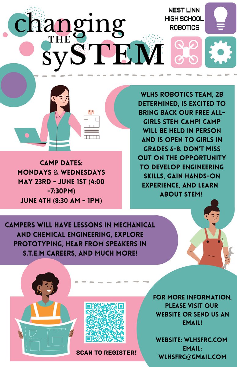 Team_7034's tweet photo. Changing the SySTEM is back! This is our STEM camp for middle school girls. Sign-up for a hands-on experience with engineering, prototyping, and fun! Registration and more information can be found on https://t.co/WkSVKVH7vf. Email us with questions at wlhsfrc@gmail.com 💛💚 https://t.co/60Ib5lr7MF