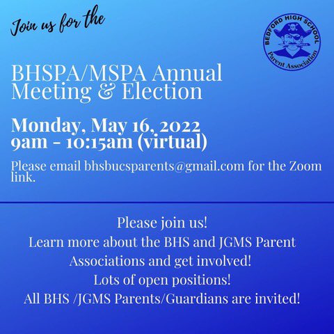 BHSPA Parents (@bhsbucsparents) on Twitter photo BHS Parents & Guardians - WE NEED YOU!
We have a number of open positions for the 2022/2023 school year!
Open Positions include:
-Co-president (1)
-Co-vice president (2)
-Communications (eNews) (1)
-Fundraising
Email bhsbucsparents@gmail.com to find out more. <a href="/bhs_galante/">Heather Galante</a> BHS Parents & Guardians - WE NEED YOU!
We have a number of open positions for the 2022/2023 school year!
Open Positions include:
-Co-president (1)
-Co-vice president (2)
-Communications (eNews) (1)
-Fundraising
Email bhsbucsparents@gmail.com to find out more. <a href="/bhs_galante/">Heather Galante</a>