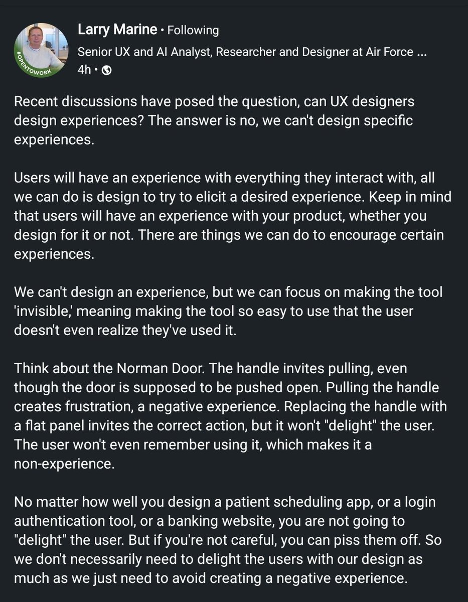 "All we can do is design to try to elicit a desired experience"

#ux #uxdesign