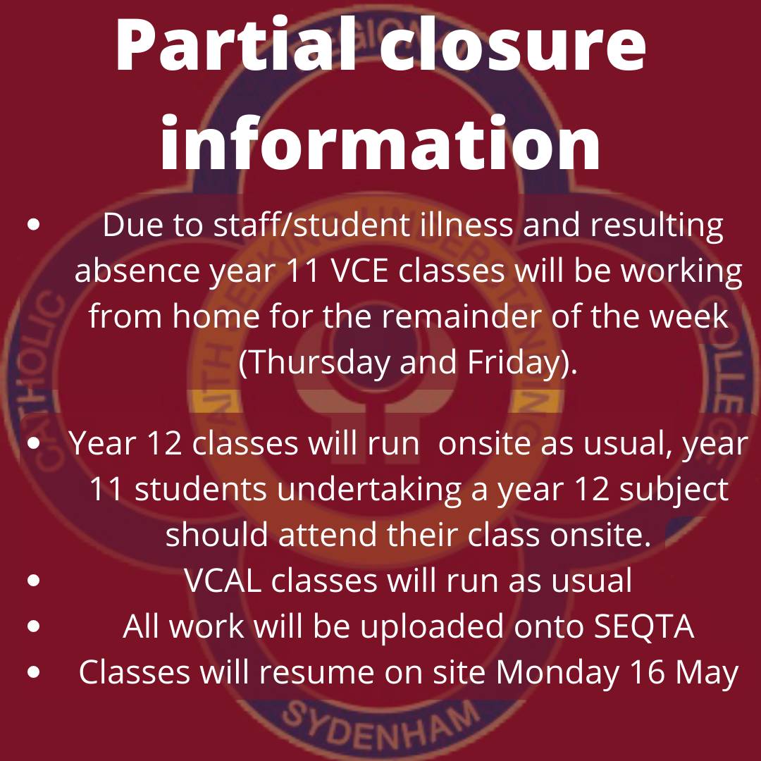 Important information has been sent out today via SEQTA direqt message and SMS in regards to a partial school closure.  Please see key information below and refer to letter sent for more information.