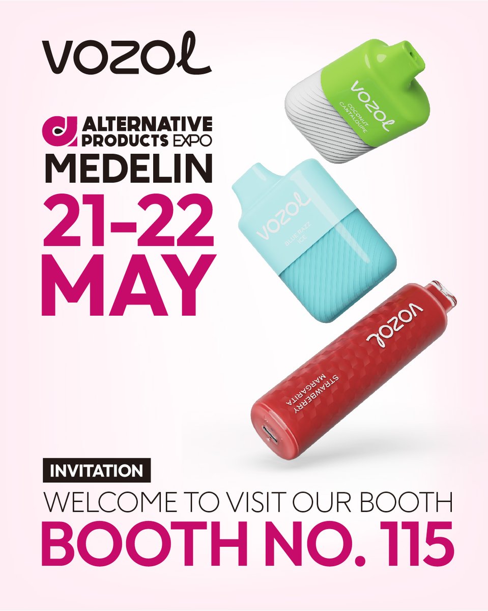 vozolofficial's tweet photo. We will attend the Alt Pro Expo soon!⁠
⁠
Visit us in Colombia 21-22th May, surprises has prepared for you. ⁠
⁠
Look forward to meet you there!⁠
⁠
Warning: This product contains NICOTINE. Nicotine is an addictive chemical ⁠
⁠
#vozol #businessnetworks  #altpro https://t.co/P0hCz4iFR1