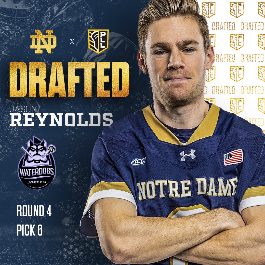NDlacrosse's tweet photo. 𝗥𝗲𝘆𝗻𝗼𝗹𝗱𝘀 𝘁𝗼 𝘁𝗵𝗲 𝗪𝗮𝘁𝗲𝗿𝗱𝗼𝗴𝘀!

The @PLLWaterdogs select Jason Reynolds with the 30th overall selection in the 2022 @PremierLacrosse Draft. He becomes the first ND player to play for the Waterdogs.

#GoIrish☘️ https://t.co/8LjTeD9U0Y