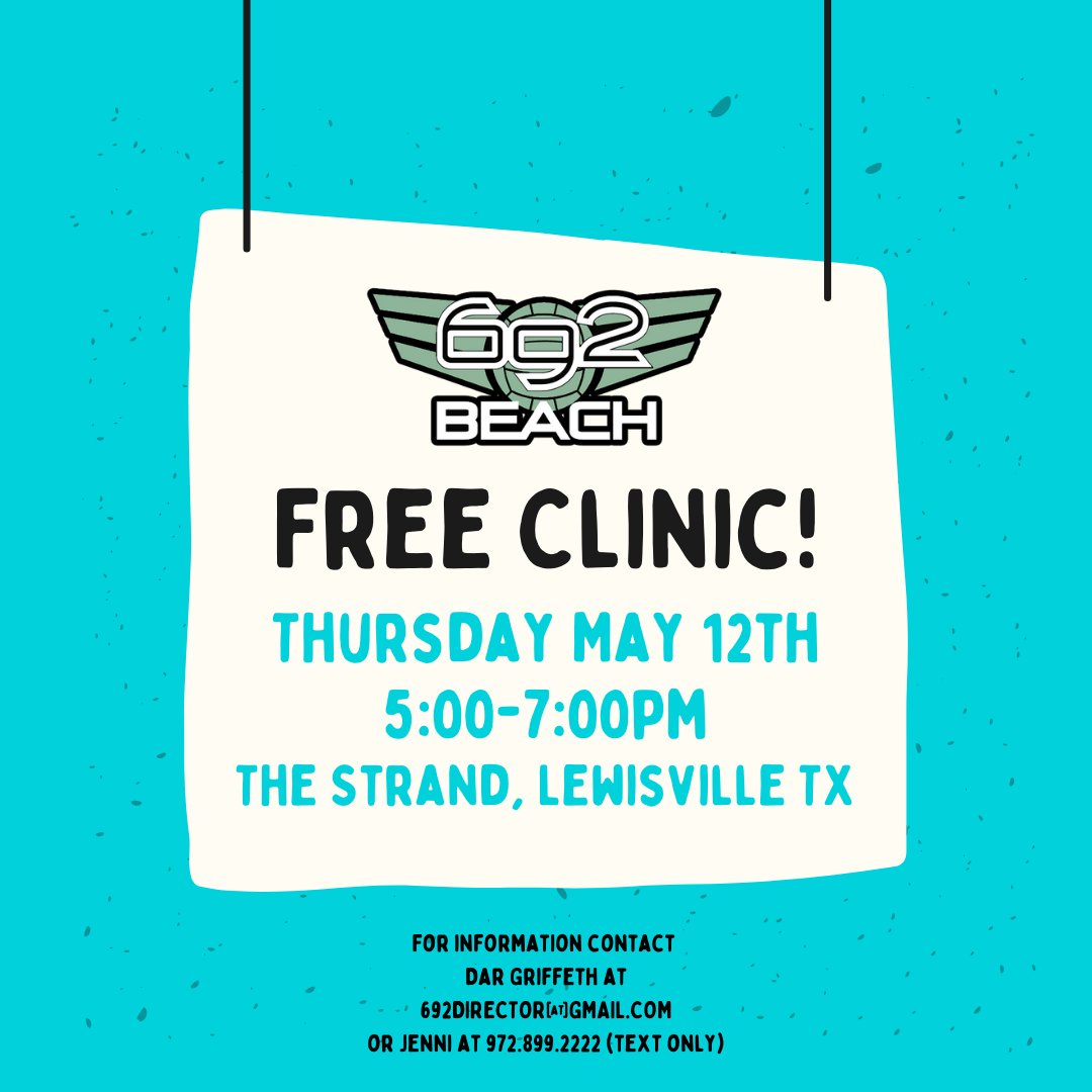 TheStrand692's tweet image. The 692 Beach Volleyball Juniors FREE CLINIC is THIS THURSDAY! 

Come visit us at 5:00pm and meet the 692 coaches and program! We'd love to have you in the sand this summer. See you there! 😎