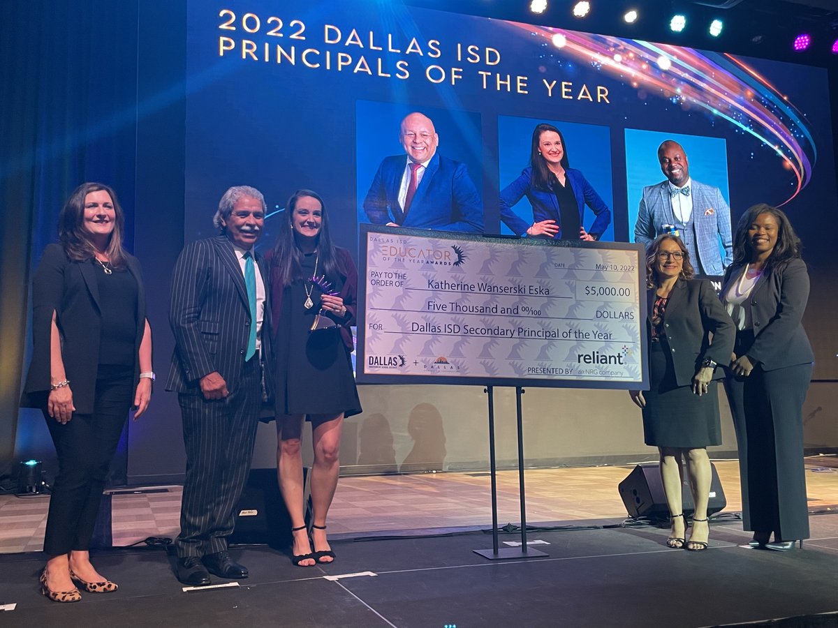 DallasEdFound's tweet photo. Congratulations, Katherine Wanserski Eska of @dallasschools' North Dallas High School for winning Principal of the Year in the Secondary Category. The inaugural 2021-2022 Dallas ISD Educator of the Year Awards is presented by @reliantenergy #DallasISDEdyAwards2022 #dallasisdpoy https://t.co/erikHjwTGA