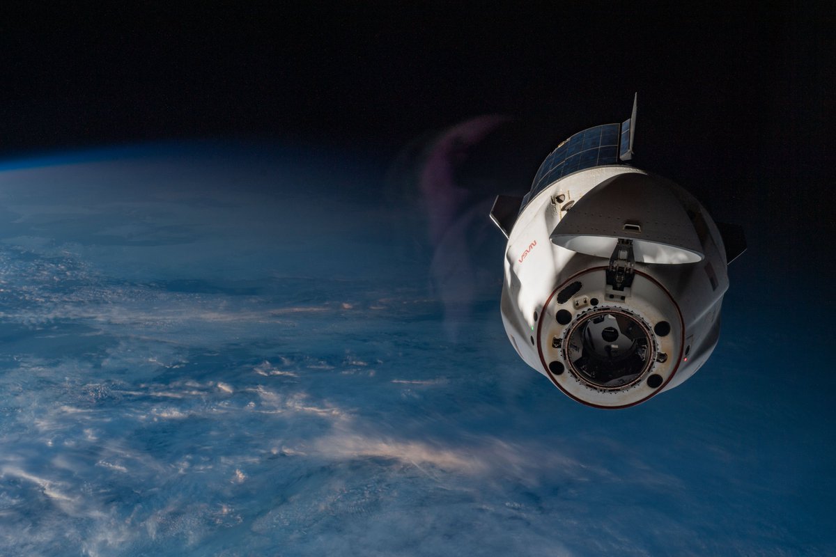 The SpaceX Dragon Endurance crew ship, carrying four #Crew3 astronauts back to Earth, is pictured backing away from the station following its undocking from the forward port on the Harmony module on May 5, 2022.