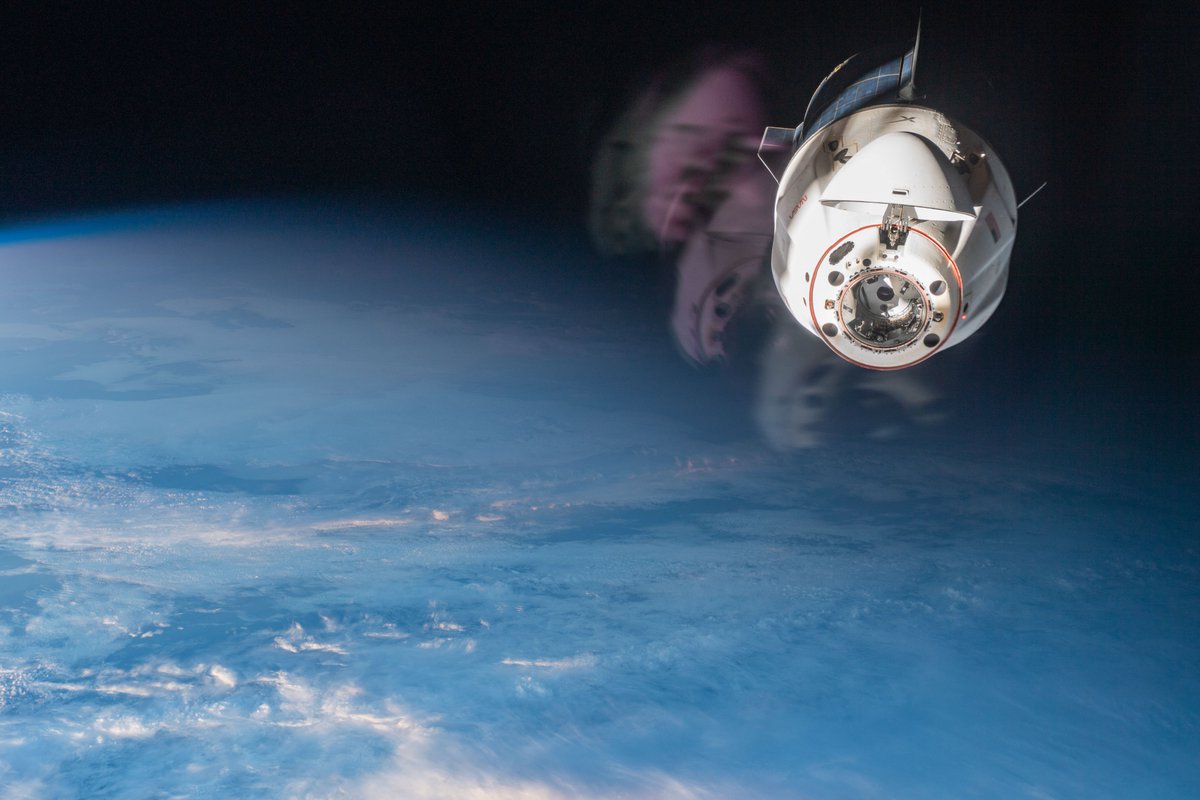 The SpaceX Dragon Endurance crew ship, carrying four #Crew3 astronauts back to Earth, is pictured backing away from the station following its undocking from the forward port on the Harmony module on May 5, 2022.