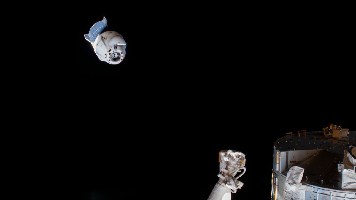 The SpaceX Dragon Endurance crew ship, carrying four #Crew3 astronauts back to Earth, is pictured backing away from the station following its undocking from the forward port on the Harmony module on May 5, 2022.