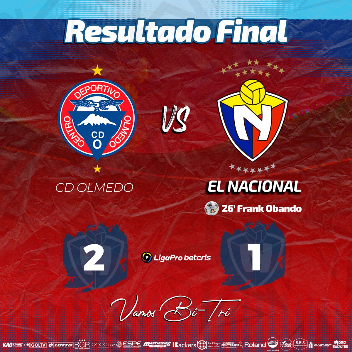 elnacionalec's tweet photo. #FECHA10 | #LIGAPROEC
Resultado Final
CD Olmedo 2 🆚 1 El Nacional
.
.
#VAMOSBITRI https://t.co/Q4JBNyYXBC