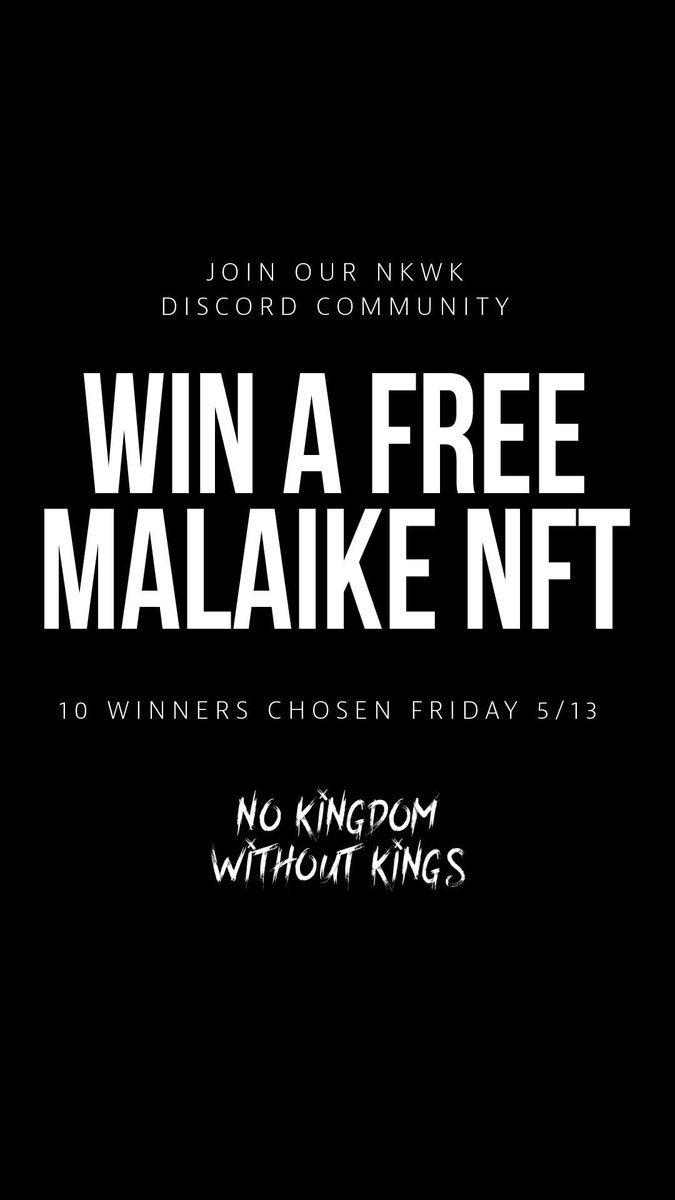 SimonNeedham27's tweet photo. @NKWK_NFT IS GIVING AWAY 10 NFTS THIS FRIDAY ON DISCORD! 🦁🎁   
All you have to do is follow @NKWK_NFT on Discord and send over your ETH recieve address. They will pick 10 addresses at random on Friday and gift each with a "Malaike the Lion" @NKWK_NFT https://t.co/MdtlJfYl62