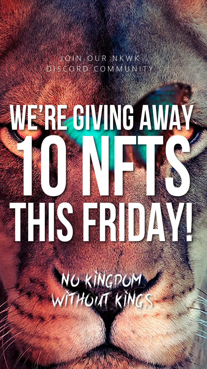 SimonNeedham27's tweet photo. @NKWK_NFT IS GIVING AWAY 10 NFTS THIS FRIDAY ON DISCORD! 🦁🎁   
All you have to do is follow @NKWK_NFT on Discord and send over your ETH recieve address. They will pick 10 addresses at random on Friday and gift each with a "Malaike the Lion" @NKWK_NFT https://t.co/MdtlJfYl62
