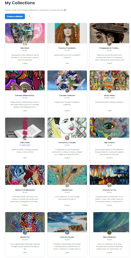 CoinSeer's tweet photo. I have several collections at Opensea including It Happened at Tombstone, Miss MacD (my manifold contracts) Portraits by Coinseer, Digi-dreams, and my Masks fo the Metaverse. #metamasks https://t.co/5ouZUIXeJC https://t.co/lmBqsuGkZ1