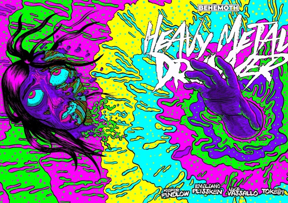 opposite_number's tweet photo. The Devil in the black truck returns tomorrow in #Heavymetaldrummer Issue 4! Some of my favourite covers on this one!

#allhailbehemoth #indiecomics
#NCBD #horrorcomics #PsychedelicArt https://t.co/JfLTQQdjOU