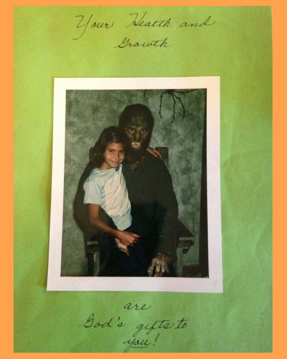 If you’re a listener, you know my fascination with #werewolves and that I was a Catholic school kid. Check out the photo I chose as a seven year old for the cover of my Health booklet.😆Not much has changed! -Keri #horrorkid #universalmonsters #thewolfman
