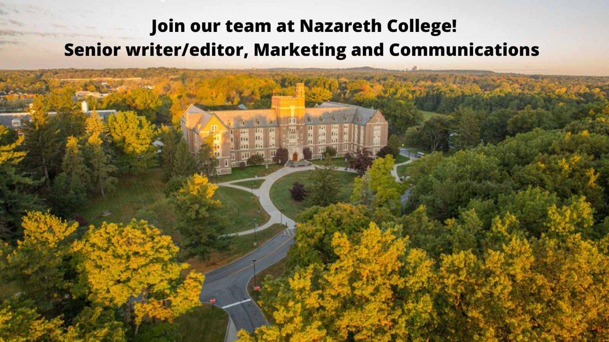 RocSwingle's tweet photo. Job opportunity posted today for an experienced, talented writer/editor. Working at Nazareth College has built-in perks. And you'd have a pretty good boss here in Marketing and Communications. 😉 https://t.co/OAb1JVc8nE
#jobopportunity #writer #marketingjobs #hiring #RochesterNY https://t.co/xkyKegoe2T