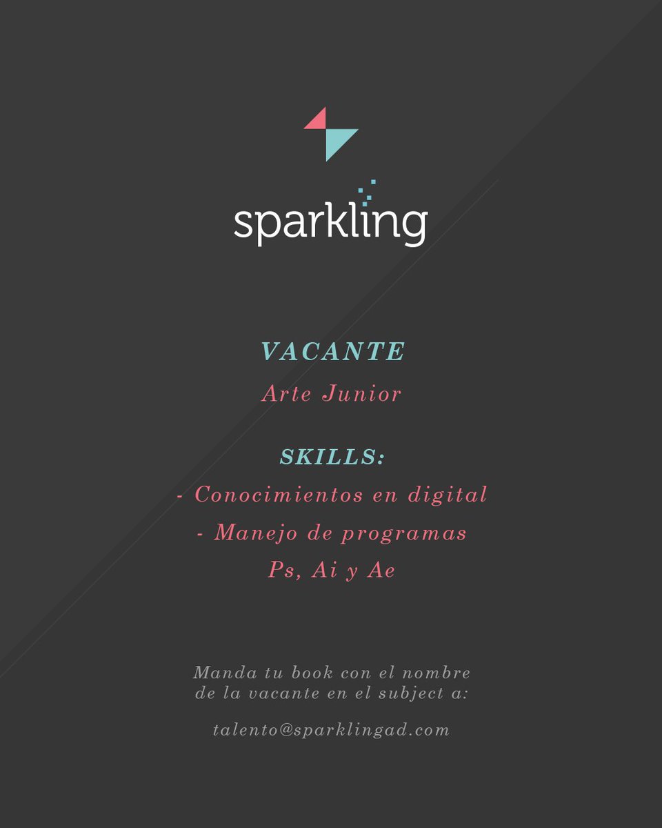 SparklingAd's tweet photo. Nueva búsqueda de talento en modelo híbrido. No dudes en mandar tu Book, y si no es tu perfil, nos puedes ayudar compartiendo la publicación. #vacantes #cv #publicidad #agencia https://t.co/DUr4p6cKYA