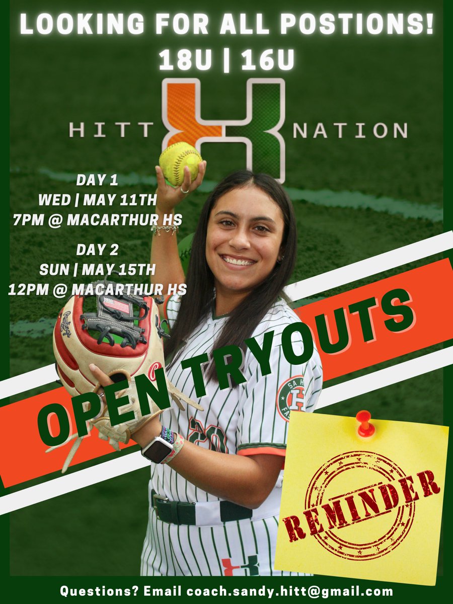 HittGold's tweet photo. 🚨REMINDER🚨
TRYOUTS TOMORROW 
We are looking for HARD WORKING, and GOAL DRIVEN athletes to complete our squads. The field will be open at 6:30. Tryouts start at 7. See you there. https://t.co/dBKq3PjmbE