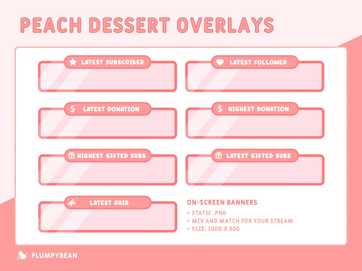 PlumpyBean's tweet image. TWITCH STREAM OVERLAY PRE-MADE PACK - Peach Dessert 🍑

Available on my Etsy!

etsy.com/shop/PlumpyBean