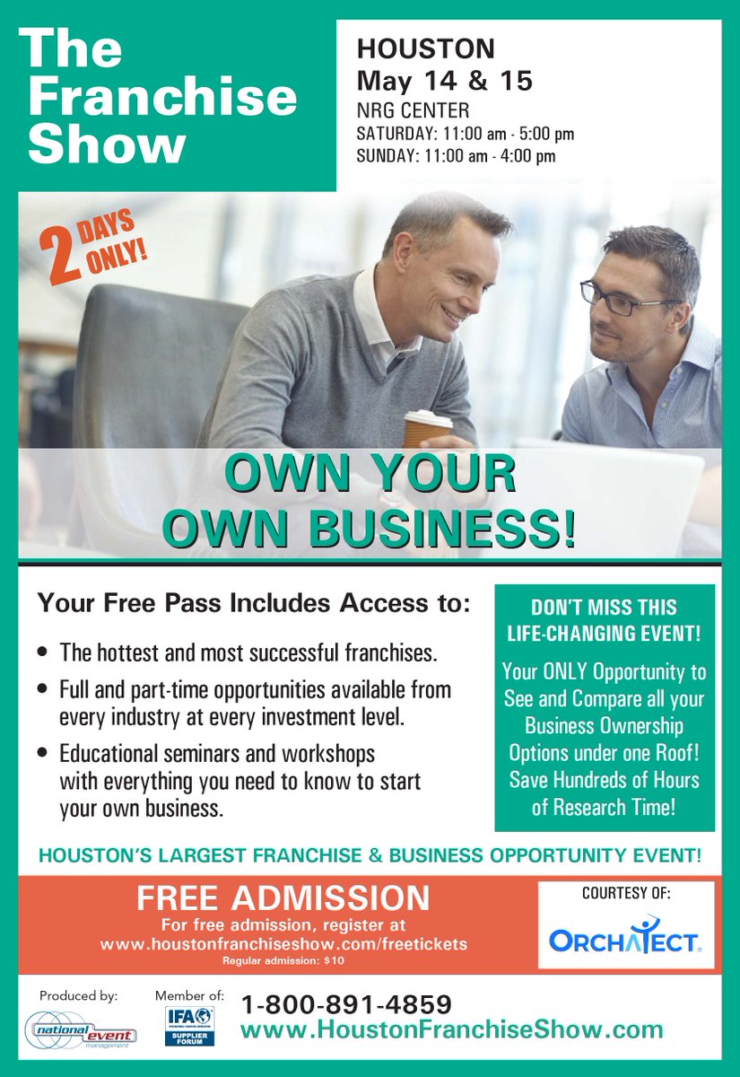 Orchatect's tweet photo. Hello Houston, if you are an owner of a multi-location business, stop by #orchatect booth 308 at the Franchise Show at NRG Center this weekend to learn how you can Command and Control your business through a single pane of glass without breaking the bank. Free tix🎟️!! #maestro https://t.co/f0HIYhVsmY