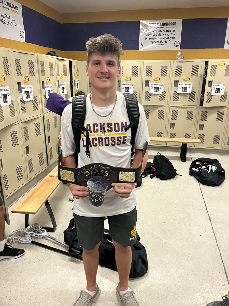 Congratulations to senior defenseman, Jake Fisher, for earning the “Trash Man” belt in our win over Wooster.  Jake had a game high five ground balls and played a big role in the clearing game.  #WinTheDay