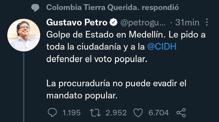 Eric1603395111's tweet photo. Cualquier acto de vandalismo  debido a la suspensión del pinturita ya sabemos que lo ordenó el señor @petrogustavo  ojo @PGN_COL  @FiscaliaCol https://t.co/PJkUkqLBTT