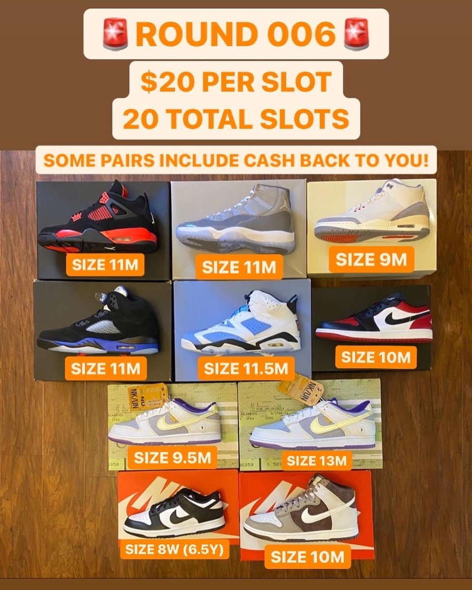 BrickroomKicks's tweet photo. 🚨ROUND 006🚨

Running it back let’s go! 

(15 slots remain at the time of this post)

*dunk low ‘b/w’ is +$75 back to you NOT $50)* https://t.co/Cq15PIyWEK