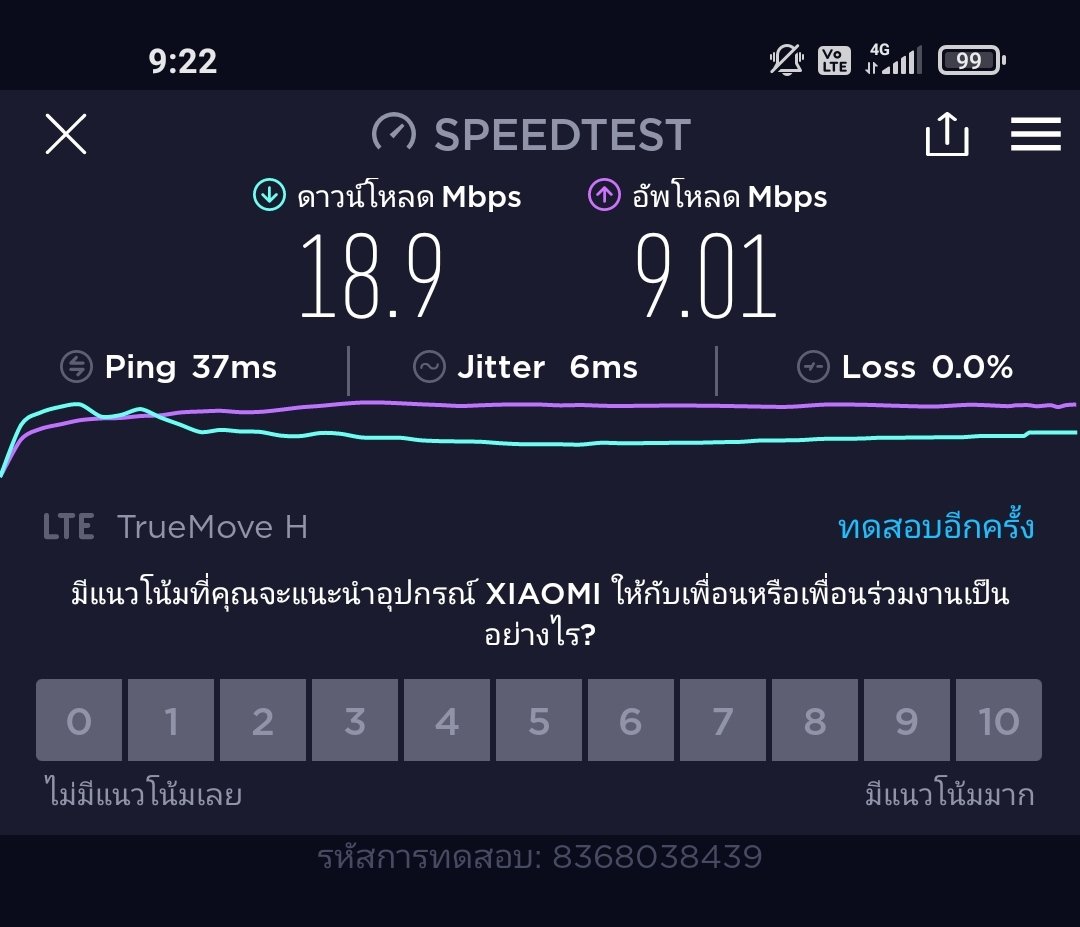 namfa_kulchat's tweet photo. เน็ตทรู 4G แถวบ้าน แพ็กเกจ 10 Mbps. เหลือๆ จ้า ขนาดอยู่ห่างจากเสานะเนี่ย ดีงาม 👏🏻😍 #เน็ตทรู #truemoveH #testspeed https://t.co/K5StsLgu9M