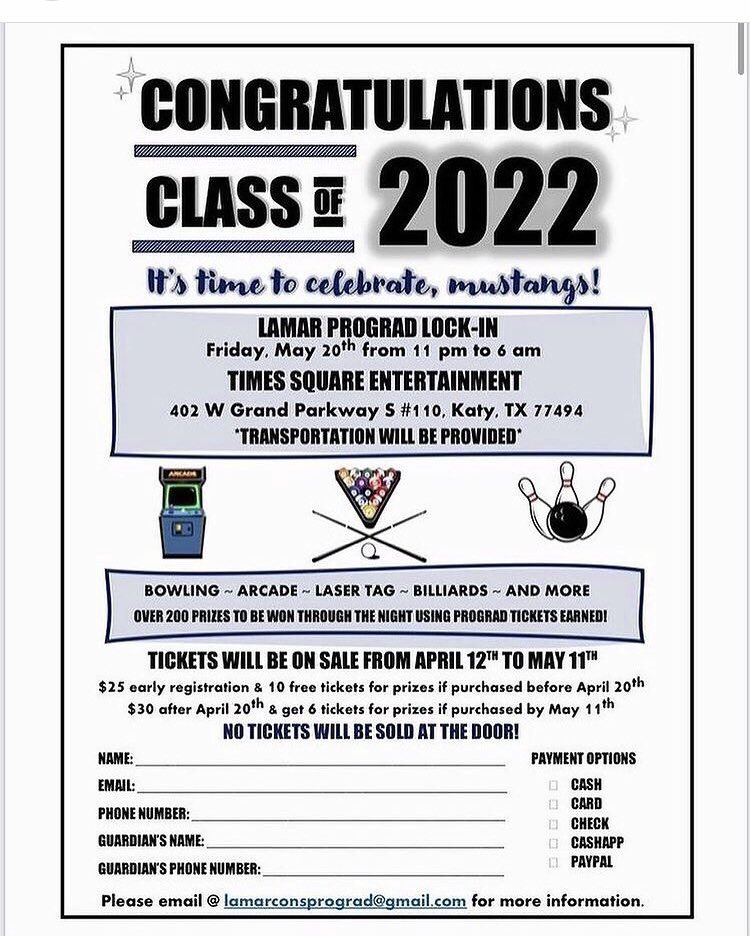 🚨 seniors tomorrow May 11th,2022 is the last day to buy your Prograd tickets for graduation night🚨