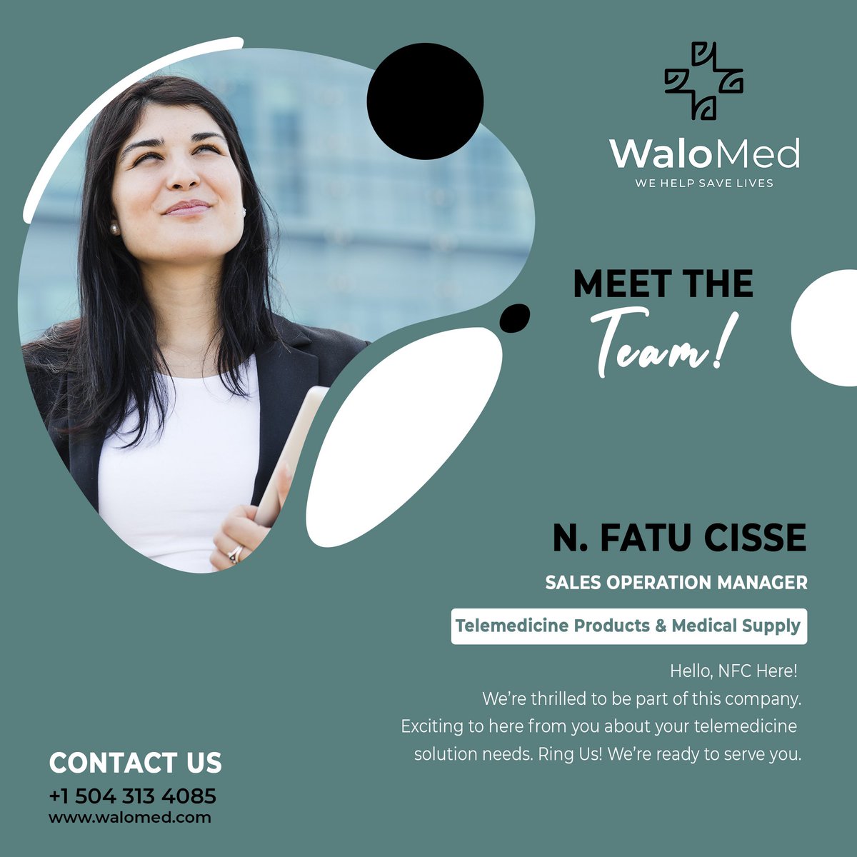 Walomed_'s tweet photo. Meet the team!
M. Fatu Cisse
Sales Operation Manager
For More Details Contact us:
☎️: +1 504 313 4085
Or visit our website
🌍: https://t.co/We9nUvvJrP
Or send us an email via
📧: support@walomed.com
#Walomed #i1020PTZ #VideoConferencingCamera #Camera #FECC #Telemedicine https://t.co/chyLfGQL8P