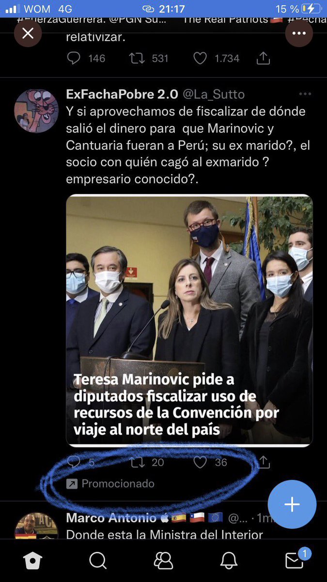 tere_marinovic's tweet photo. Para que se sepa HASTA DÓNDE llega la ultra izquierda. FÍJENSE en la parte inferior de este tweet: está PROMOCIONADO CON DINERO para que sea difundido. Buena señal, NOS TEMEN! https://t.co/VQotG0p2Er