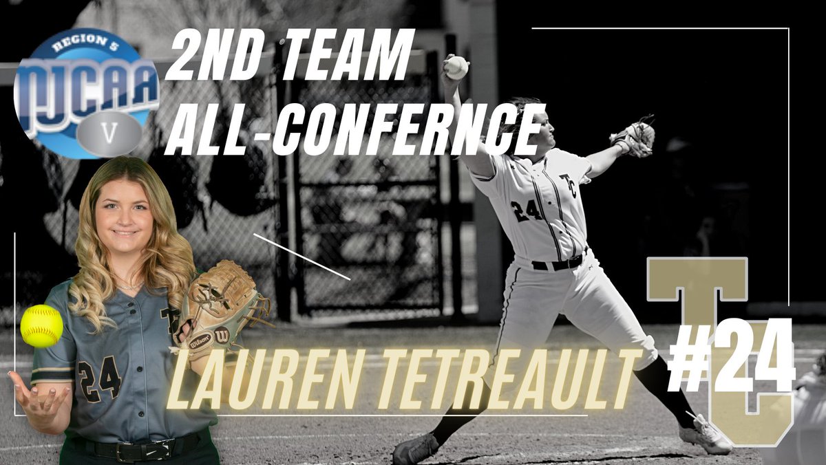 SoftballTemple's tweet photo. Congratulations to @LaurenTetreaul4  on making 2nd Team All-Conference for NJCAA Region 5💛🖤 #YahLeps https://t.co/UkaVnsJO1E