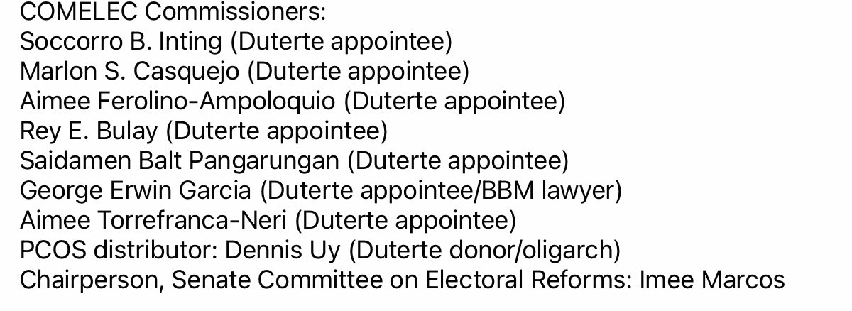 fullofgats's tweet photo. @MrFrankBaraan these are the list of people who runs the Comelec. No wonder Junior and Inday won.😞 https://t.co/W9l3ykUvBi