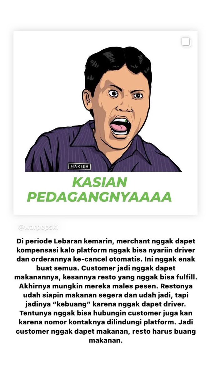 alandakariza's tweet photo. Kemarin @warpopski berhenti jualan di platform delivery online karena menurutnya harga menu/produk jadi kemahalan buat customer, banyak biaya buat resto (merchant), dan nggak mensejahterakan driver juga. Semua benar 🥺

Berikut beberapa cerita soal UMKM F&amp;B dan platform delivery. https://t.co/ipbGUIM8iR
