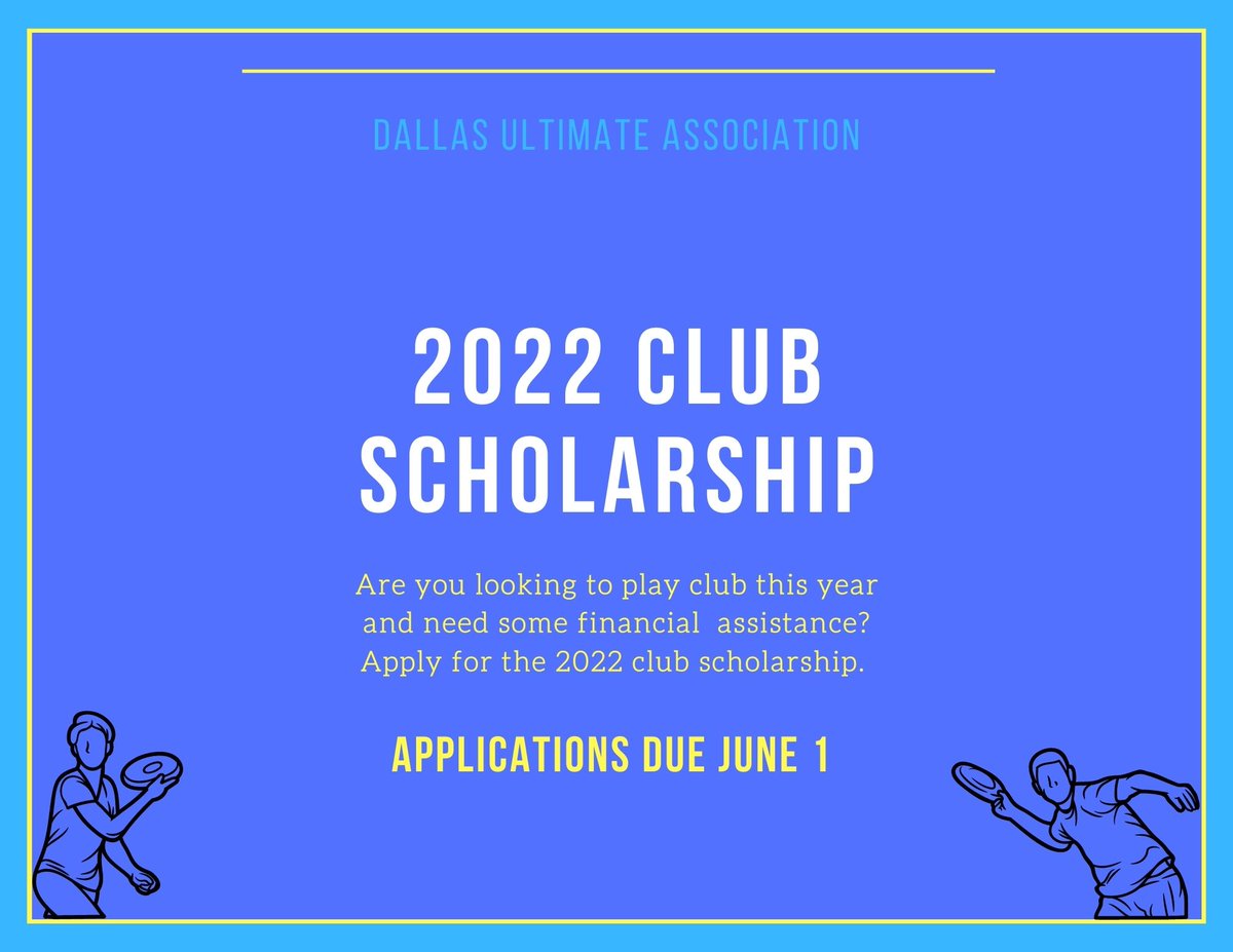 We're now accepting applications for the 2022 DUA Club Scholarship. This scholarship is for individuals playing on DFW area teams. 
forms.gle/nwbQowdkh7vpcM…