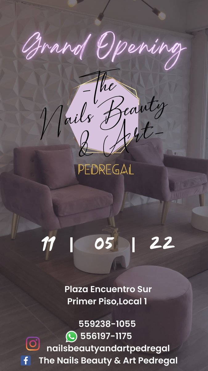 ChokFm's tweet photo. A partir de mañana The Nails Beauty&amp;Art Pedregal abre sus puertas!!!
Agenda tu cita al 55 6197 1175 https://t.co/n3xgpz68Bs