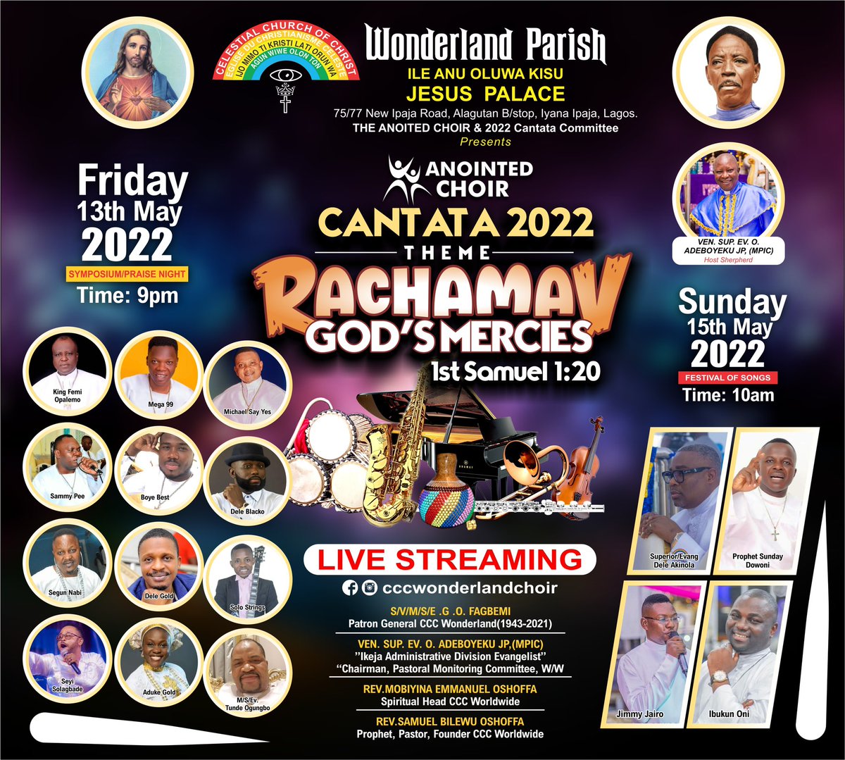 WonderlandPAC's tweet photo. Anointed Choir CCC Wonderland Parish (lle Anu
Oluwa Kisu) cordially invites the General Public to her Symposium/Praise night and Festival of songs/Cantata 
Tagged #Rachamav - God’s mercies 
Friday, May 13th - Sunday, May 15th, 2022
#SaveTheDate

Plan. Attend. Support. Contribute https://t.co/IH1QSzPaWo