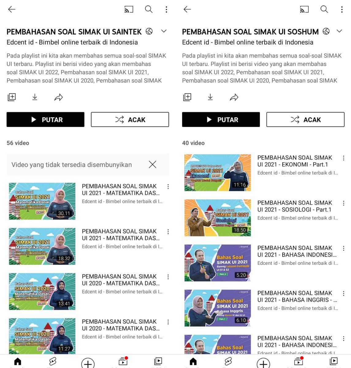 sbmptnfess's tweet image. PTN! Gw Udah cek lokasi ujian, sambil nunggu UTBK gua belajar sekalian buat SIMAK UI, ada Channel YT yang gw rekomin nih buat Soal-soal SIMAK UI, katanya tutor2nya dari Bimbingan Alumni UI semua, Soshum Saintek ada semua.