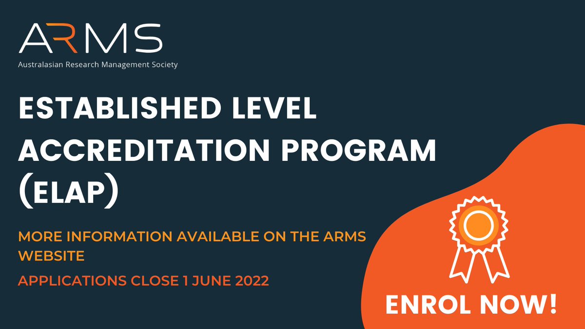 ARMSoa's tweet photo. ARMS ELAP Program 2022//Are you a Research Management Professional aiming to enhance your leadership, management, and content skills to become more effective research leader? Why not consider the ARMS ELAP!!
Full details here: https://t.co/SGV07kPE6Q https://t.co/r1Hjq9HgTj