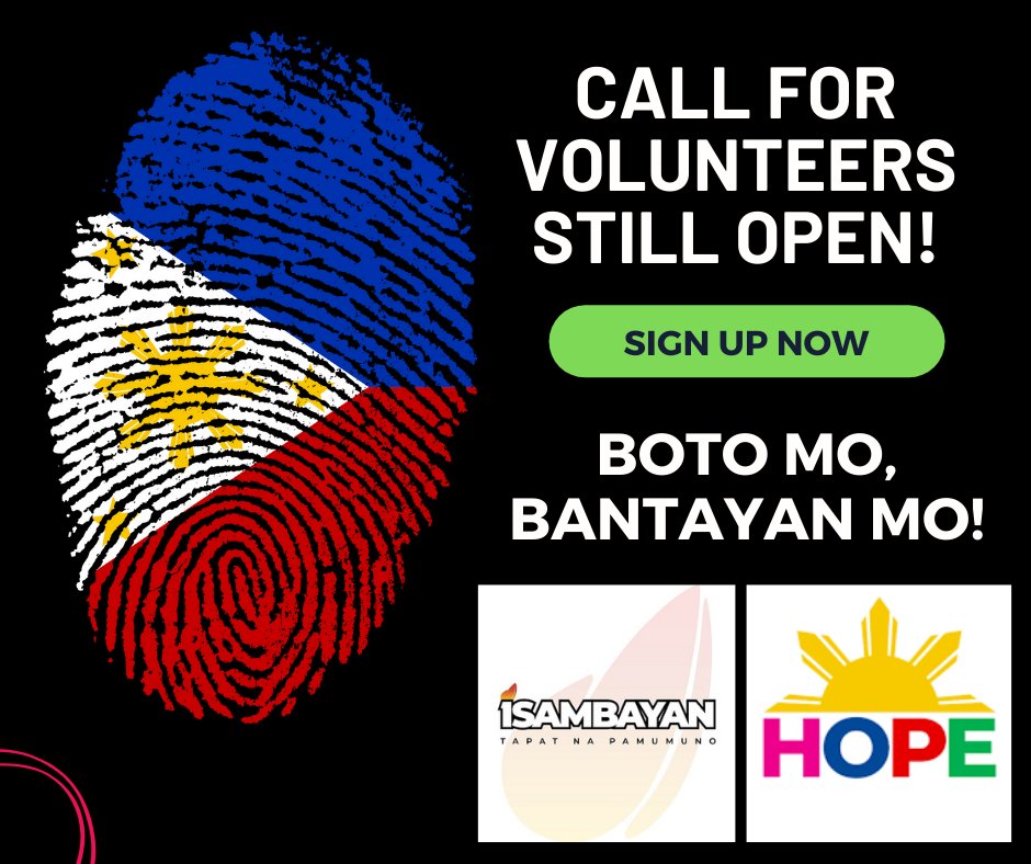 Volunteer sign up is still OPEN! Please fill out this form: bit.ly/1SAMBAYAN-Volu…
and await our reply to confirm your day &amp; shift.
Hindi pa tapos ang laban, mga ka1SAMBAYAN! Boto Mo, Bantayan Mo!✊🇵🇭