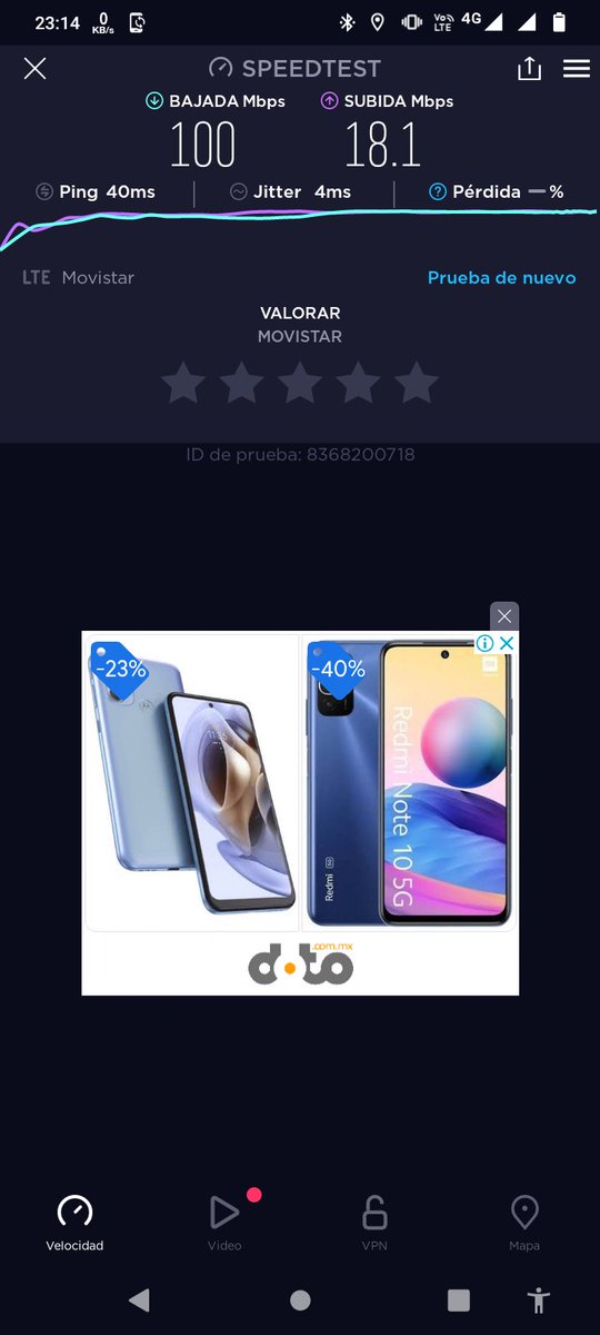 israelcardenaso's tweet photo. Excelente velocidad de descarga de #movistarmx en Apodaca, Nuevo León.
Sin política de uso justo (PUJ).
Banda B7. https://t.co/EHy321N3WN