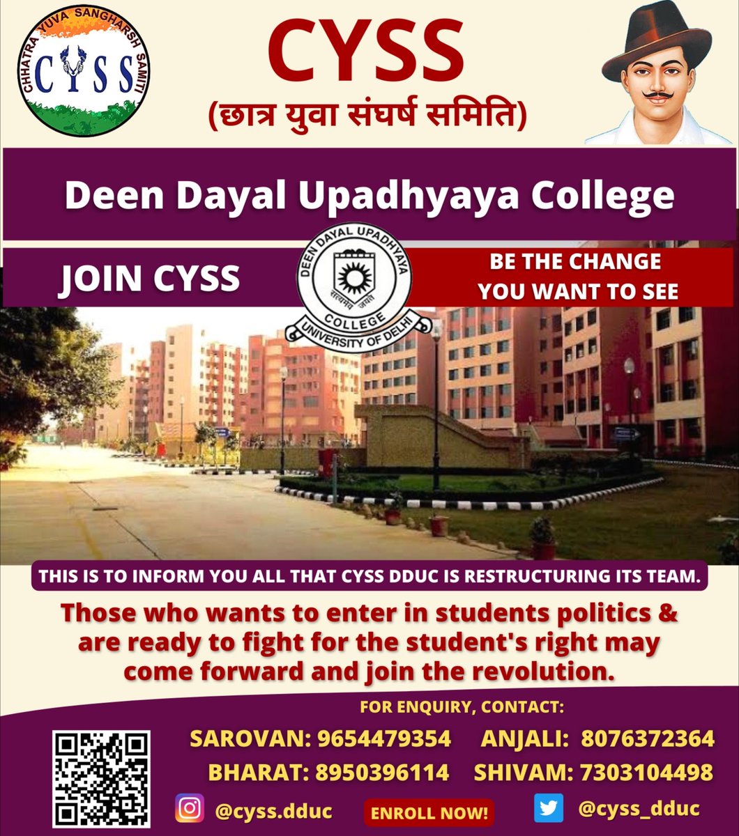 cyss_dduc's tweet photo. Join #CYSS: YOUR VOICE, YOUR CHOICE.
Those who wants the enter in students politics &amp; are ready to fight for the student's right may come forward &amp; join the #revolution.
 #cyssdduc #cyssaap #cyssdelhi #cyssdu #CYSSMembership #JoinCYSS 

छात्र हित सर्वोपरि।✊💙 https://t.co/kUjZwdsG6Q