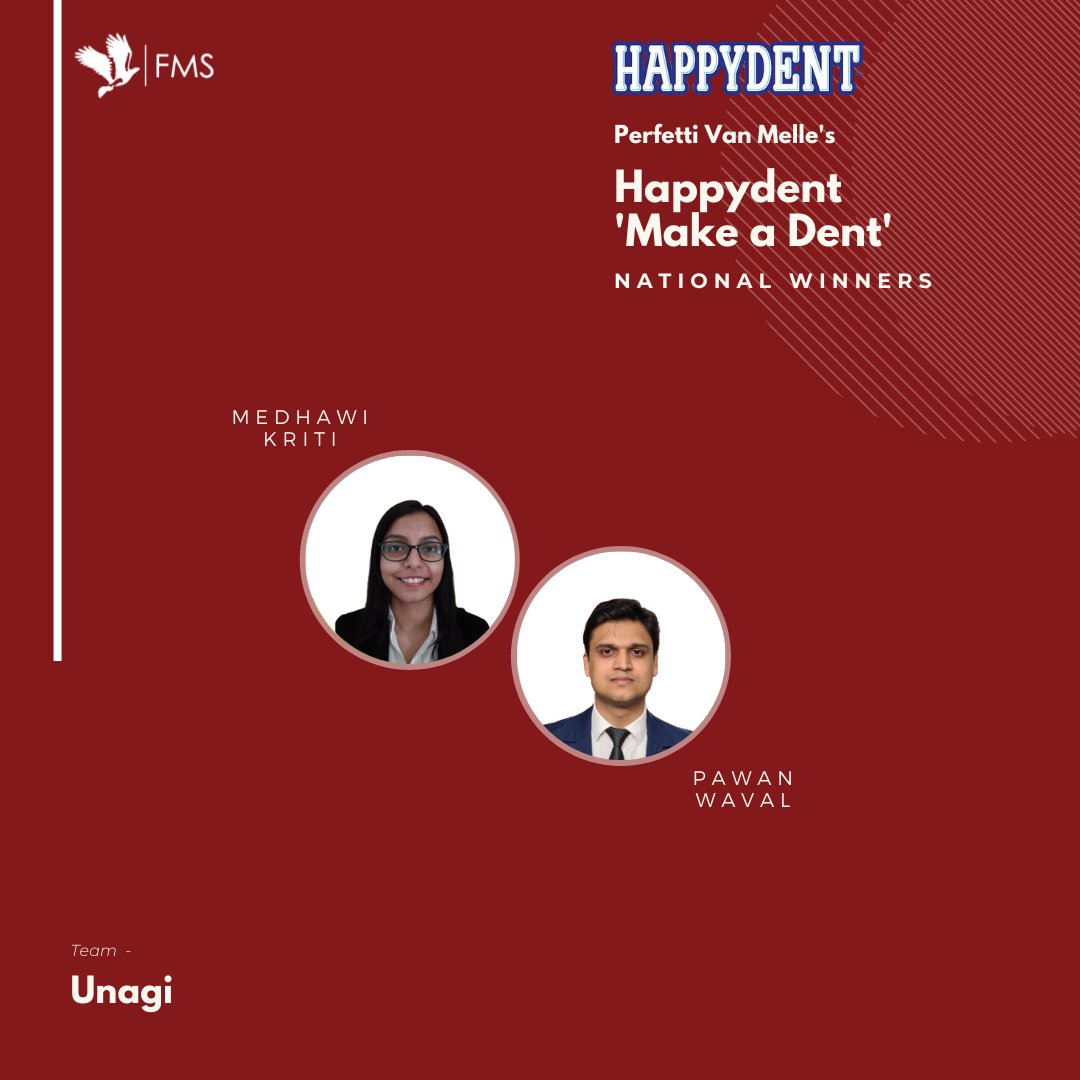 FMS_Delhi's tweet photo. FMS, Delhi is delighted to announce that Team Unagi has emerged as the National Winners of Perfetti Van Melle's Happydent 'Make a Dent'.
Congratulations to the team and we wish them all the best in their future endeavors.
#FMSDelhi
#RedBuildingOfDreams
#LifeAtFMS https://t.co/kqI7cL1VAE