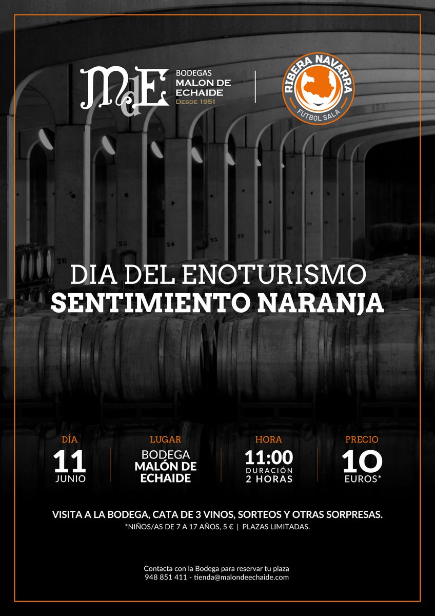 #ENOTURISMO | El día 11 de junio celebraremos una visita especial para los aficionados del #RiberaNavarra que han ganado los sorteos a lo largo de la temporada.

¿Te quieres unir? 
✆ 948 851 411
✉️ tienda@malondeechaide.com 
#sentimientonaranja #riberanavarrafutbolsala