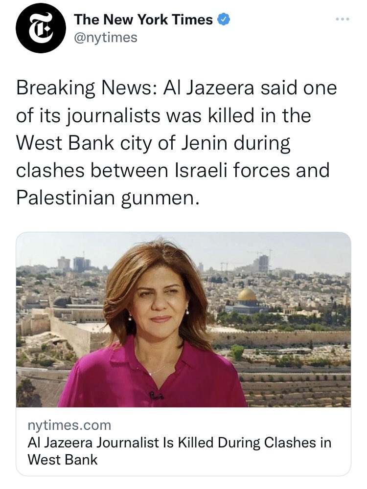 NYT portrays an execution as the result of “clashes” &amp; also draws the familiar dichotomy between Israeli “forces” &amp; Palestinian “gunmen” – the latter intended to imply illegitimacy, violence &amp; criminality in contrast to the ostensible legitimacy &amp; professionalism of the former.
