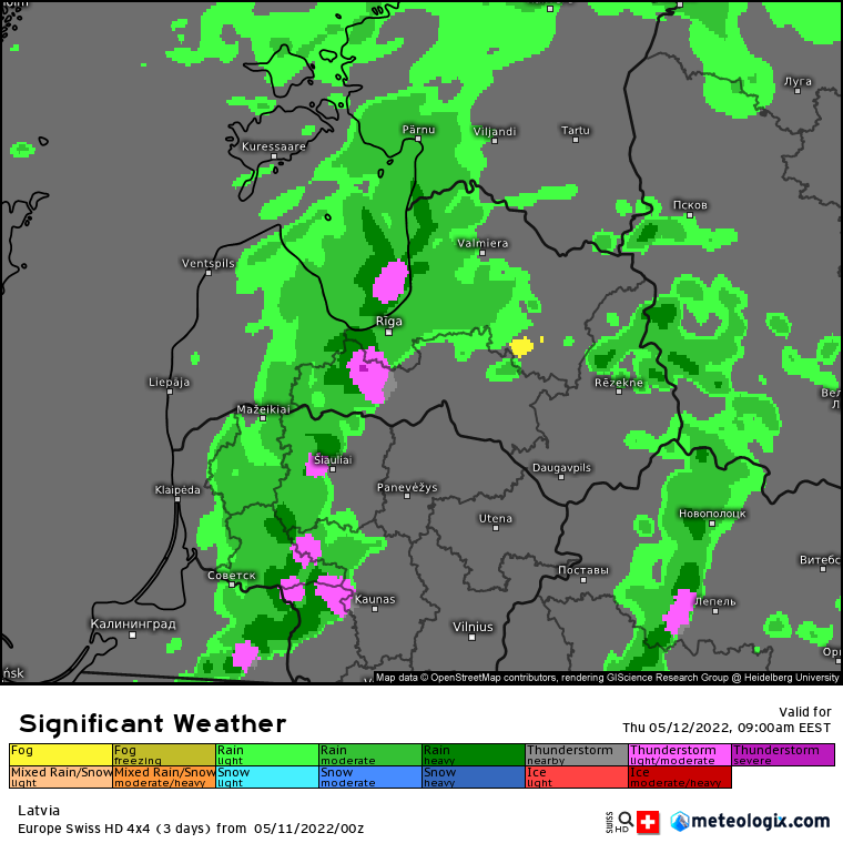 kairokiitsak's tweet photo. Thunderstorms are expected tomorrow in the Baltic region, in Belarus all the way to N-Ukraine and W-Russia. Also some activity is expected in Sweden and Finland. ECMWF based Swiss 4x4 km HD model shows the formation of damaging squall line over Belarus ahead of the cold front. https://t.co/RV2mRtu6Ce
